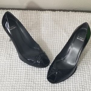 Stuart Weitzman Parent Leather Black Peeptoe Pumps